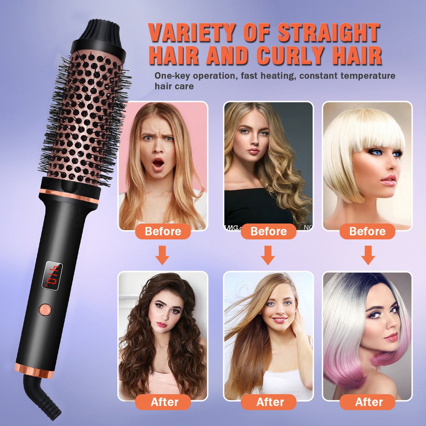 Thermal Brush Heated Curling Brush Ceramic Tourmaline Ionic Curling Iron Volumizing Hot Brush Create Root Volume & Loose Curls,Volume Curls Ceramic Tourmaline Ionic Round Brush Volumizer