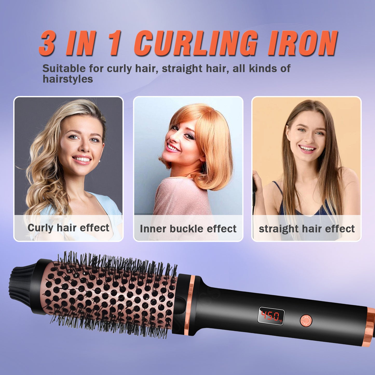 Thermal Brush Heated Curling Brush Ceramic Tourmaline Ionic Curling Iron Volumizing Hot Brush Create Root Volume & Loose Curls,Volume Curls Ceramic Tourmaline Ionic Round Brush Volumizer