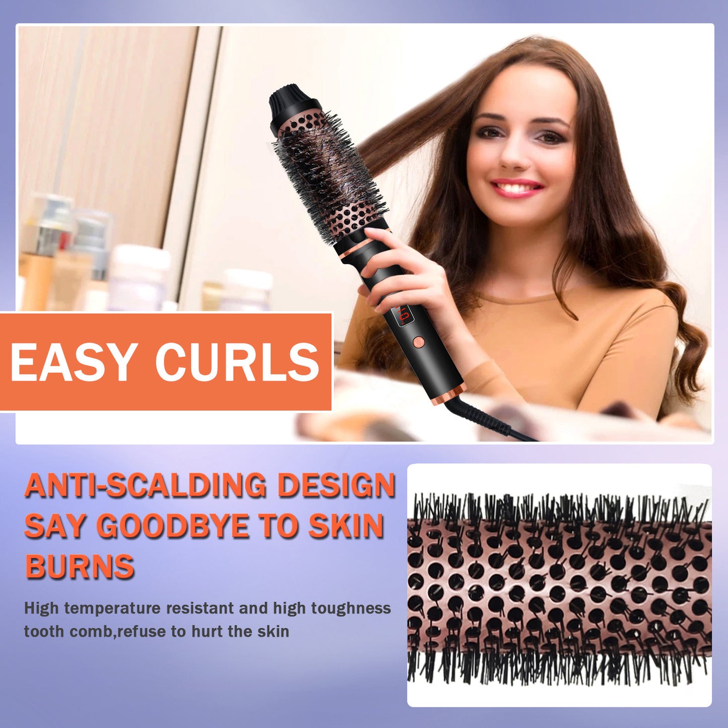 Thermal Brush Heated Curling Brush Ceramic Tourmaline Ionic Curling Iron Volumizing Hot Brush Create Root Volume & Loose Curls,Volume Curls Ceramic Tourmaline Ionic Round Brush Volumizer