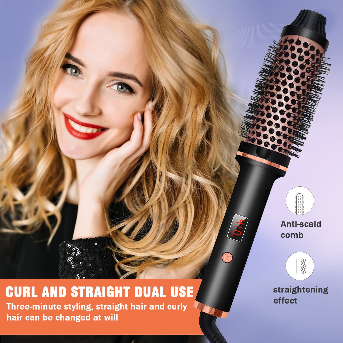 Thermal Brush Heated Curling Brush Ceramic Tourmaline Ionic Curling Iron Volumizing Hot Brush Create Root Volume & Loose Curls,Volume Curls Ceramic Tourmaline Ionic Round Brush Volumizer