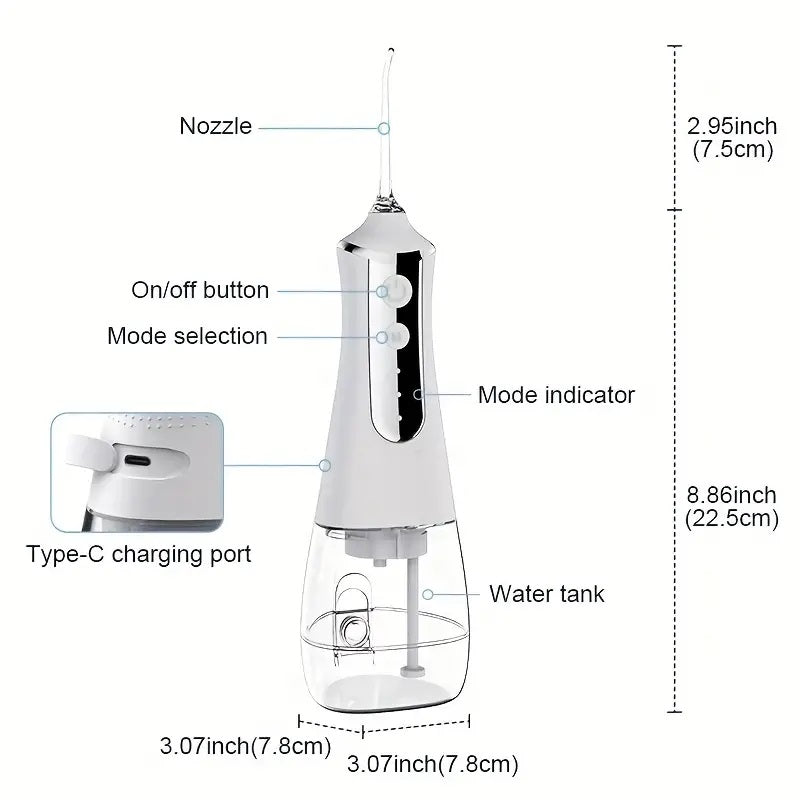 Water Dental Flosser Teeth Pick: Portable Cordless Oral Irrigator 350ML Rechargeable Travel Irrigation 3 pressure setting Waterproof Electric Waterflosser