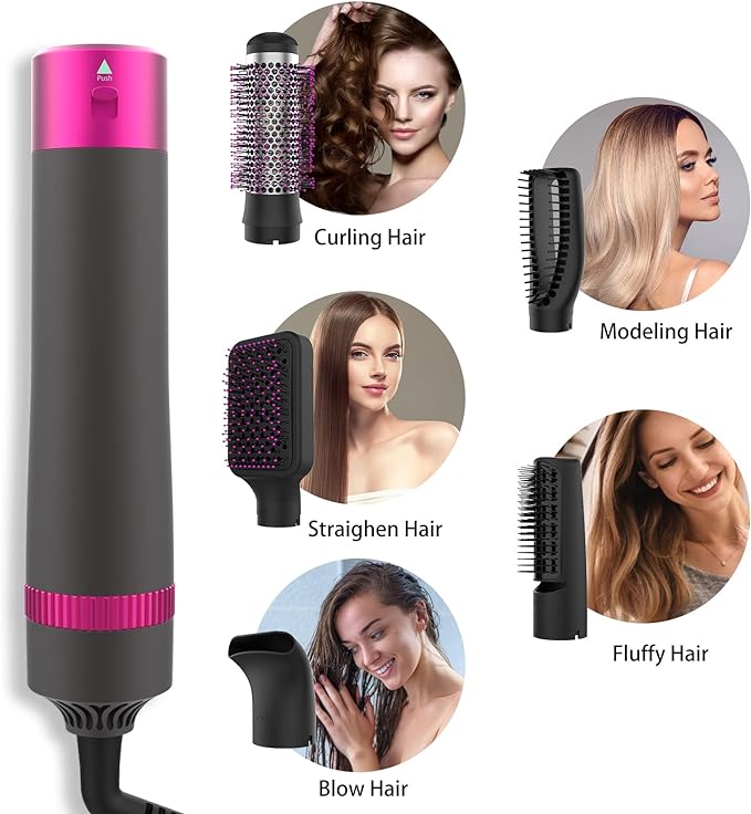 5-in-1 Hair Dryer Brush, Negative Ion Hot Air Blow Dryer Brush Set, Includes Curler, Straightener, Volumizer, Can be Used for Straightening, Curling,Drying, Suitable for All Hair Types Lightweight