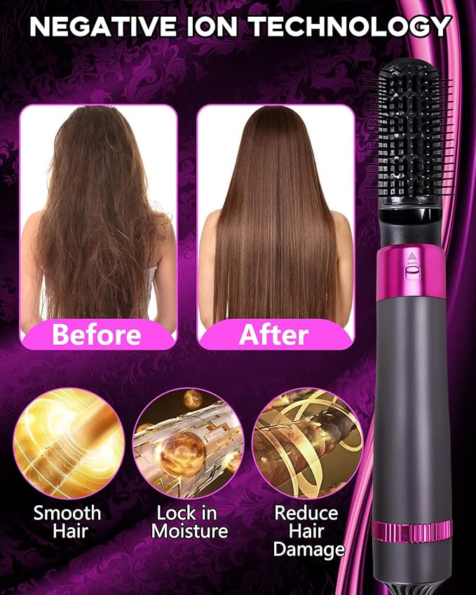 5-in-1 Hair Dryer Brush, Negative Ion Hot Air Blow Dryer Brush Set, Includes Curler, Straightener, Volumizer, Can be Used for Straightening, Curling,Drying, Suitable for All Hair Types Lightweight