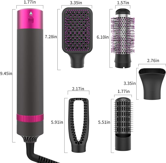 5-in-1 Hair Dryer Brush, Negative Ion Hot Air Blow Dryer Brush Set, Includes Curler, Straightener, Volumizer, Can be Used for Straightening, Curling,Drying, Suitable for All Hair Types Lightweight