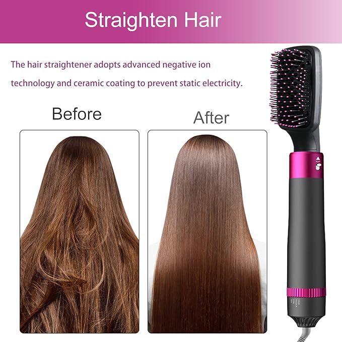 5-in-1 Hair Dryer Brush, Negative Ion Hot Air Blow Dryer Brush Set, Includes Curler, Straightener, Volumizer, Can be Used for Straightening, Curling,Drying, Suitable for All Hair Types Lightweight