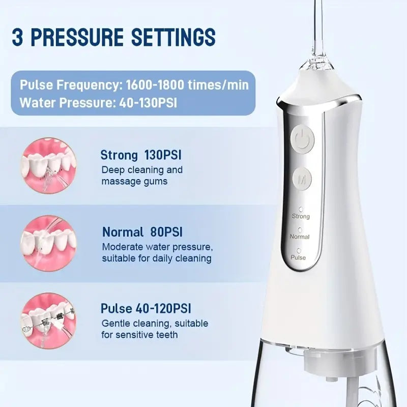 Water Dental Flosser Teeth Pick: Portable Cordless Oral Irrigator 350ML Rechargeable Travel Irrigation 3 pressure setting Waterproof Electric Waterflosser