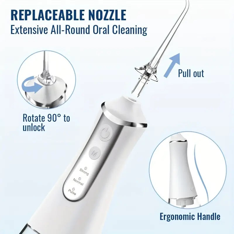 Water Dental Flosser Teeth Pick: Portable Cordless Oral Irrigator 350ML Rechargeable Travel Irrigation 3 pressure setting Waterproof Electric Waterflosser