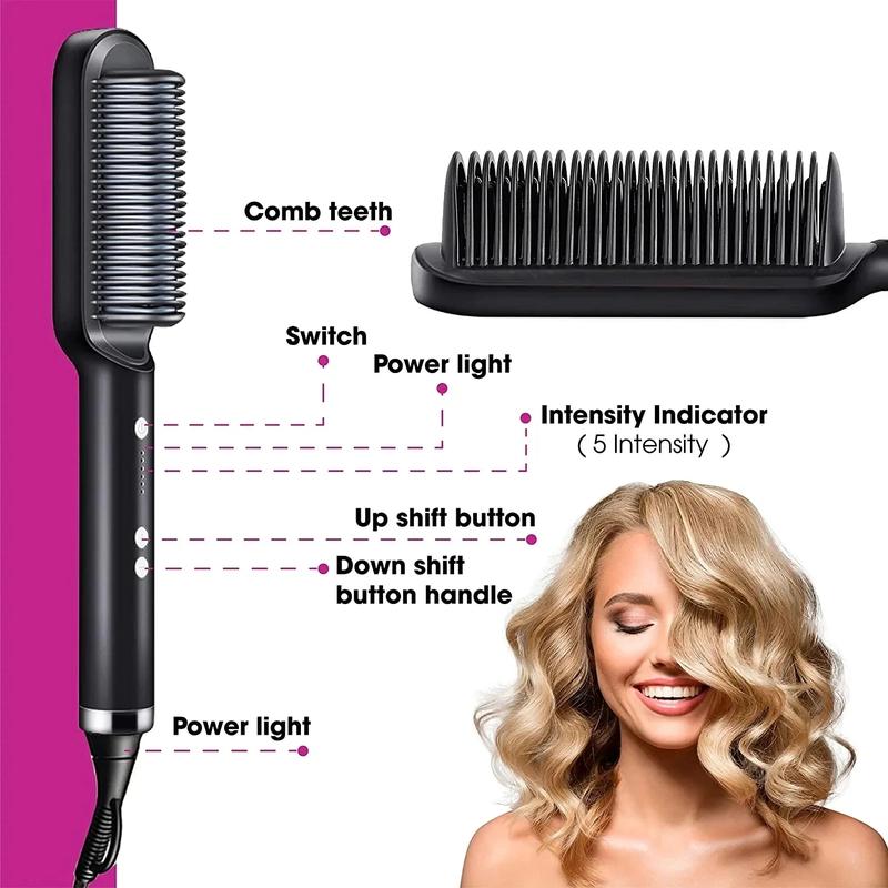 Advanced Negative Ionic Hair Straightener Brush with 5 Temp Settings & Anti-Scald LED Display, 20s Fast Heating 284°F to 428°F, Effortless Styling for Silky Smooth, Frizz-Free Hair