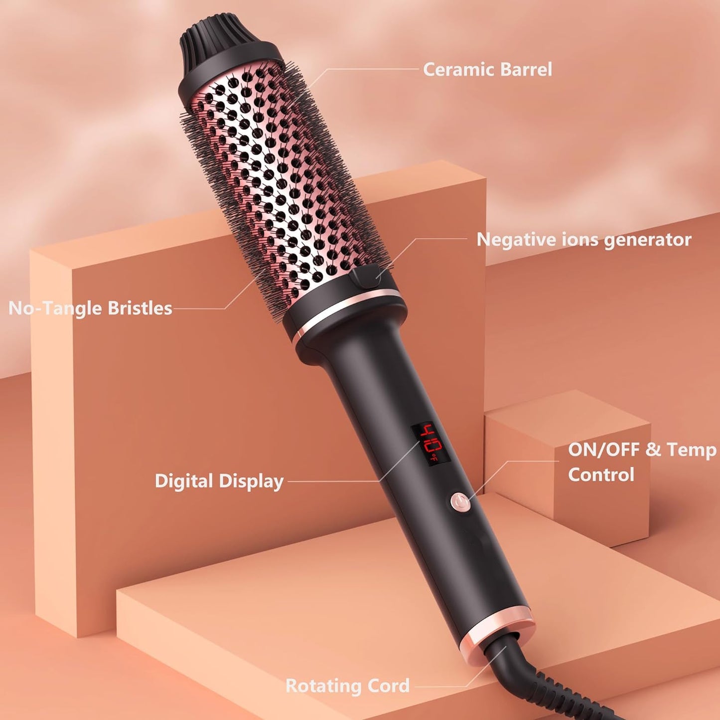 Thermal Brush Heated Curling Brush Ceramic Tourmaline Ionic Curling Iron Volumizing Hot Brush Create Root Volume & Loose Curls,Volume Curls Ceramic Tourmaline Ionic Round Brush Volumizer