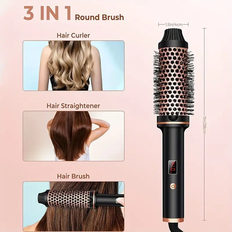 Thermal Brush Heated Curling Brush Ceramic Tourmaline Ionic Curling Iron Volumizing Hot Brush Create Root Volume & Loose Curls,Volume Curls Ceramic Tourmaline Ionic Round Brush Volumizer